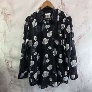 Equipment Blouse Womens Large Black Gray Floral Button Up Long Sleeve Shirt